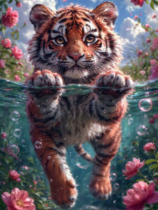 Huacan 5D DIY Diamond Painting Little Tiger In The Water Diamond Mosaic Animal New Collection Picture Of Rhinestones