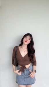 🌈MesubShop🌈 เสื้อครอป สวยครอบครัว รูปลักษณ์ผูกเอว ผ้ายืดสุขภาพ ระบบที่ทันสมัย ที่ดีให้ ราคาดี มากและปลอดภัย รุ่น DJ N101B