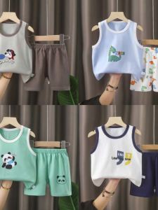 Pure Cotton Baby Vest Set Sleeveless Children Summer Outfit Two-Piece Set for Boys And Girls Short Pants Korean Style Knitted