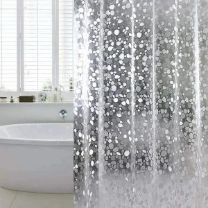 Bathroom Shower Curtain Transparent Lining Waterproof Bathtub Bathing Cover PEVA Mildew Proof Cobblestone Curtain with Hooks