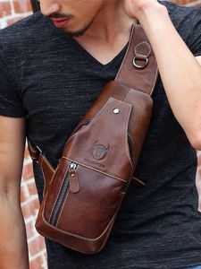 Leather Crossbody Bag for Men Casual Fashion Trendy Chest Bag Vintage Style Single Shoulder Sling Bag Storage Bag Leisure