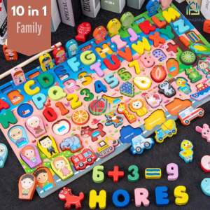 Wooden Math Fishing Puzzle Shape Colour Montessori Early Learning Educational Toy Stacker Children Gift| Mainan Kayu