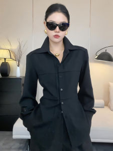 Elegant Womens Slim Fit Long Sleeve Shirt Collared Top Layering Fashionable Versatile Business Casual Korean Style Outerwear