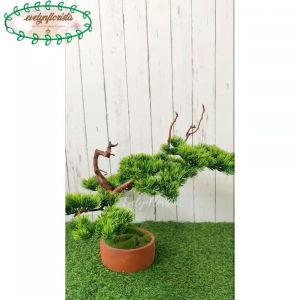 Pohon Hias Imitasi Bonsai Lohansung Mini Latex Pot Bulat Tanah Liat Warna Terracotta Dekorasi Meja Tamu