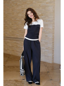 Commute Casual Comfort Two-Piece Look T-Shirt and Drape Pants Slimming Set