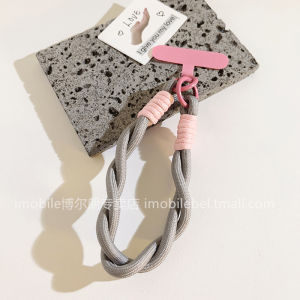 Internet Celebrity Ins Long Phone Case Crossbody Long Shoelace Neutral out Halterneck Hanging Shoulder Mobile Phone Strap Lanyard Minimalist Wind with Clip Mobile Phone Accessories Same Style Wrist Strap Durable Gray Knitted Belt