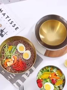 1PC/2PC Stainless Steel Gold And Silver Salad Bowl Rice Noodles Lamian Noodles Bowl Kitchen Tableware Food Container