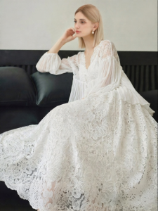 COCOBELLA | Heavy Lace White French A-Line Flowy Skirt