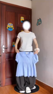 Áo sơ mi babydoll dễ thương mặc hè cài nút cổ bèo tay bồng kẻ sọc kate Hàn Quốc