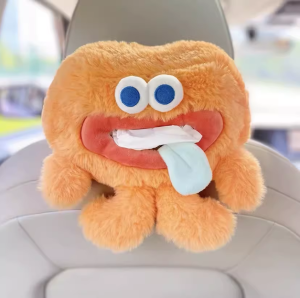 Cute Car-Use Tissue Box Polyester Fiber Handrest Box Mounted on Car Interior Decorations Soft Plush Monster Tissue Box Holder