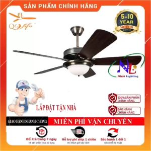 Đèn quạt trần tân cổ điển - Đèn quạt trần trang trí - Quạt trần cánh gỗ Qvifa-606 lắp phòng sách phòng làm việc bệnh viện