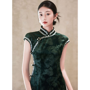 Áo Dài Qipao Lụa Gấm Xanh Truyền Thống