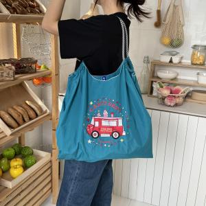 Large Capacity Shopping Bag Ballchain Nylon Canvas Womens Handbag Crossbody Eco-friendly Bag Soft Handle Embroidered Korean Style