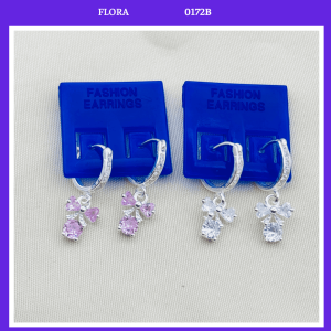 FLORA 0172B - Bông tai bạc ta hình nơ đính đá màu trắng hồng dành cho bé gái