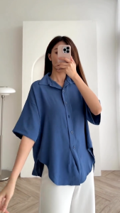 KEMEJA BASIC OVERSIZE ALESYA CRINGKEL AIRFLOW KEMEJA BASIC OVERSIZE KOREAN STYLE TANGAN PENDEK