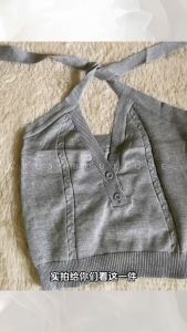 【READYSTOCK】Self tie halter neck knit top halter top tank top basic singlet 现货挂脖针织背心 绑带背心 小众上衣 针织上衣 短上衣 灰色上衣 韩系衣服 性感背心