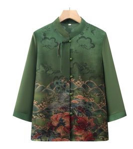 Elderly Women Half-sleeve Stand-collar Blouse