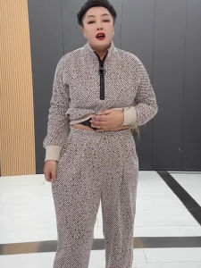 Spring 2025 Womens plus Size Hoodie Pants Set Long Sleeve Half Zip Loose Meat Covering Two-Piece Suite Casual Sportswear