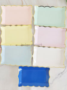 Disposable Rectangular Paper Pallet Birthday Party Cold Meal Table Gilding Pure Color Picnic Plate Dessert Bar Layout