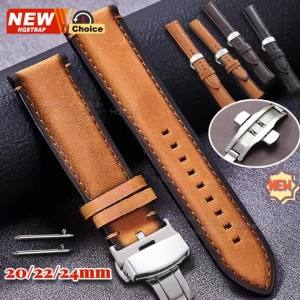 Dây Đeo Đồng Hồ Bằng Da Thời Trang Butterfly Clasp 20mm 22mm 24mm Tương Thích Với Đồng Hồ Thông Minh Seiko Samsung Galaxy Dây Đeo Tháo Nhanh