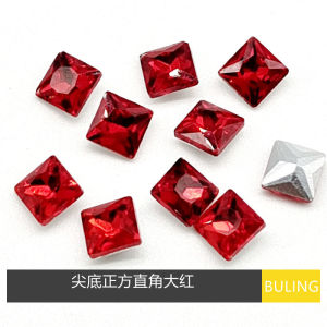 Synthetic Square Diamond 12mm Sharp Bottom Right Angle Beads for Nail Art Clothes Shoes Jewelry Accessories Clear Purple Red