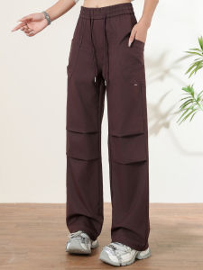 Ankela Red Straight Leg Workwear Pants Women Spring Autumn 2025 New Elastic Waist Drawstring Sports Casual Slim Wide Leg Pants