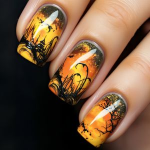24pcs/set Fake Nails Short Middle Ballet Square Nail Tips Dreamy Colors Flowers Clouds Forest Design Press On False Nails Art