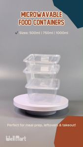 Wellmart 50pc/pack Rectangular Microwavable Food Container in 500ml750ml1000ml Restaurant Grade