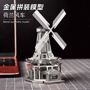 Full Metal DIY Assembly 3D Building Puzzle Windmill Handmade Iron Sheet Ornament Toy Metal Construction Model for Ages 14+