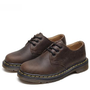 Brown Low-Top Martin Boots Womens Retro Derby Mens Workwear Shoes Aesthetic Casual round Toe Flat Heel PVC Outsole
