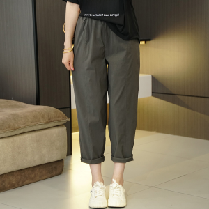 Plus Size Ladies High Elastic Ice Silk Quick-Dry Pants Summer Plus Size Elastic High Waist Loose Casual Pants 100.00kg Cropped Tappered Pants