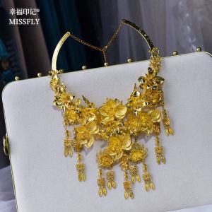 Gold Alloy Flower Necklace Chinese Style Wedding Jewelry for Bridal Gown Hanfu Skirt Accessories Plant Floral Pattern