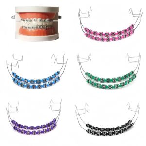 1Pair Colorful Stainless Steel Fake Braces Small Size Tooth Brace Decoration Fake Brackets Metal Wires Braces for Teenager