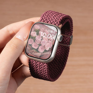 สายถักไนลอนสำหรับสายคาด Apple Watch 44มม. 40มม. 45มม. 49มม. 41มม. 38มม. 42มม. สายคาดข้อมือหัวเข็มขัดแม่เหล็ก IWatch Series Se 1 2 3 4 5 6 SE 7 8 9