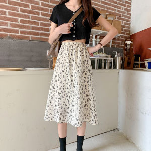 145 Small Floral Skirt for Women Spring/Summer XS Small Size 155 Fashion Elastic Waist Midi Skirt Easiest for Match Cover Hip Skirt