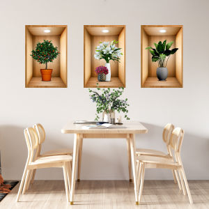 Hole Filling Covering Stickers Wall Hole Decoration Triple Plant Florals 3D Effect Artificial Self-Adhesive Painting Potted Decorative Painting