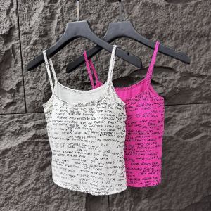 American Letter Print Strap Vest Womens New Summer 2025 Slim Fit Inner Wear Short Top Cotton Blend Outerwear