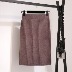 Váy Dệt Kim Dày Mùa Đông Đa Năng Ôm Sát Một Bước Cạp Cao Màu Trơn Váy Midi Chữ a Cho Nữ