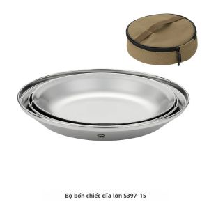 Campingmoon | CAMPINGMOON Bộ Đĩa Dã Ngoại Ngoài Trời Bằng Thép Không Gỉ Có Túi Đựng Di Động Đĩa Trái Cây Đơn Giản Bộ Đồ Ăn Cắm Trại Cho 1-5 Người Dùng