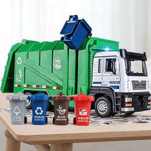 1:50 Urban Sanitation Garbage Truck Alloy Diecast Crane Model Car Toys Sound Light Pull Back Vehices Childrens Educational Toys