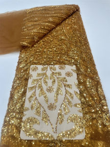 5Yards African Sequins Beaded Groom Lace Fabric High Quality French Tulle Lace Fabric 2025 Embroidery Nigerian Lace Fabrics