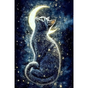 Jigsaw Puzzle 500/1000/1200/2000PCS Black Cat under Starry Sky Art Brain Teaser Puzzle Calming Hobby Gift