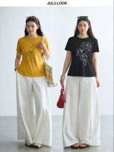 JULULOOK | Áo Thun In Hình Cổ Tròn Tay Ngắn Dành Cho Người Mập Co Giãn eo