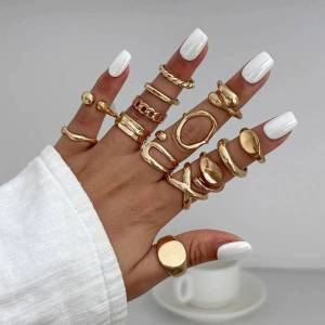 IngeSight.Z 14Pcs/Set Hip Hop Punk Irregular Metal Opening Rings Women Vintage Gold Color Knuckle Joint Ring Party Jewelry Gift