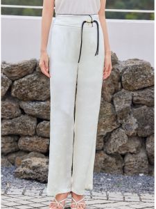 WANGGONGZHU | High Waist Ice Silk Wide Leg Pants Women Summer Thin New National Style Button Elegant Slimming Floor Length Casual Long Pants