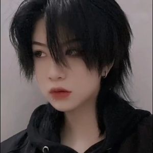 Wig male short hair cool handsome wolf tail mullet head neutral trend middle part bangs fashion samurai head daily full headgear