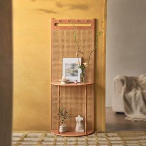 Screen Rattan Storage Rack Hallway Partition Cherrywood Living Room Movable Small Apartment Home Blocking Storage Rack