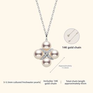 Helas | Akoya Freshwater Pearl 14K Gold Necklace Cultivated Diamond Flowers