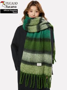 TUCANO | Women Green Stripe Stylish Thick Oversized Scarf