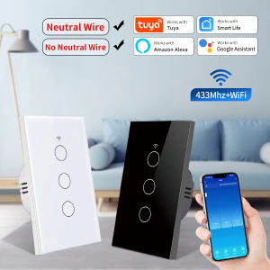 Tuya WiFi Smart Switches Light Switch Neutral Wire/No Neutral Wire Required 1/2/3 Gang Touch Switch Workwith Alexa Google